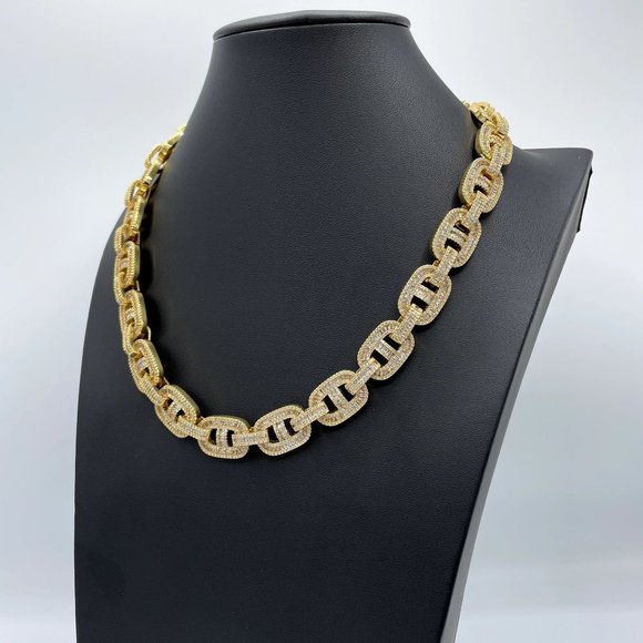 14MM Real Gold Plated Baguette Design Cuban Link - Picture 2 of 3